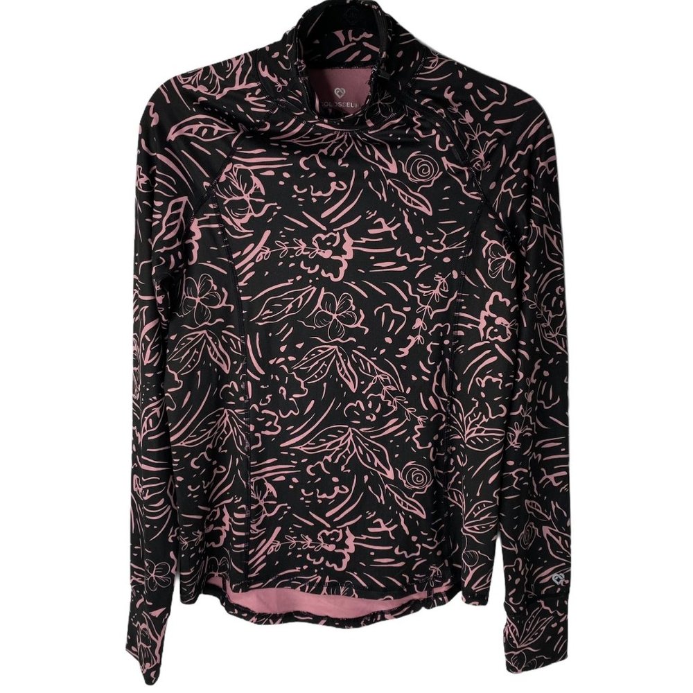 Colosseum Women's Long Sleeve Rose Black Print Athletic Pull Over Side Zip MED
